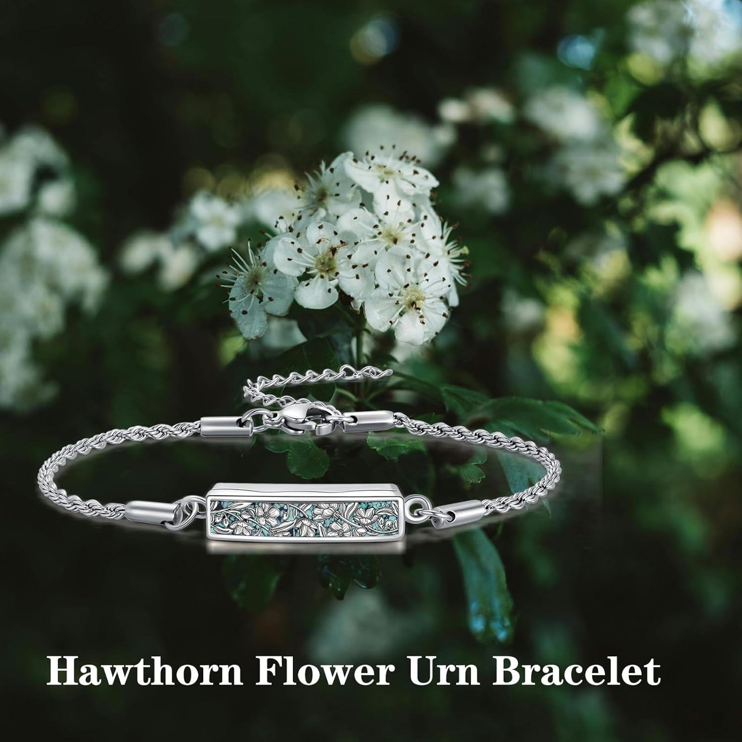 wholesale 925 Sterling Silver Turquoise Urn Bracelet with Hawthorn Flower and Daisy Design - Mother's Day Gift for Women-0-3
