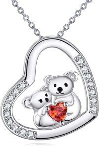 wholesale 925 Sterling Silver Koala Bear Family Love Heart Pendant Necklace  for Women-Koala Necklace