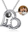 wholesale 925 Sterling Silver Mother and Baby Giraffes in Heart Shape with Black Onyx Stone Pendant Necklaces for Women/Mom/Grandma s-0-1