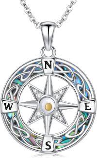 wholesale 925 Sterling Silver Abalone Shell Compass Tree of Life Star of David Pendant Necklace for Women Girls  45cm Chain Length-Compass