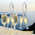 wholesale 925 Sterling Silver Champagne Glass Dangle Earrings for Women - Elegant Wine Gift Set-0-4