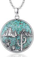 wholesale 925 Sterling Silver Turquoise & Cactus Pendant Necklace for Women Cowboy -0-0