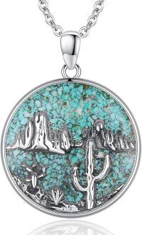 wholesale 925 Sterling Silver Turquoise & Cactus Pendant Necklace for Women Cowboy -Cactus B
