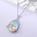 wholesale 925 Sterling Silver Moonstone Piano Girl Pendant Necklace with Rose Gold Accents and Cubic Zirconia Stones-0-4