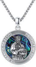 wholesale 925 Sterling Silver St Francis of Assisi Medal Pendant Necklace with Abalone Shell and Chain for Protection Gifts for Men & Women-0-0
