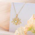 wholesale 14K Gold Lotus Flower Pendant Necklace with Cubic Zirconia - Yoga s for Women-0-1