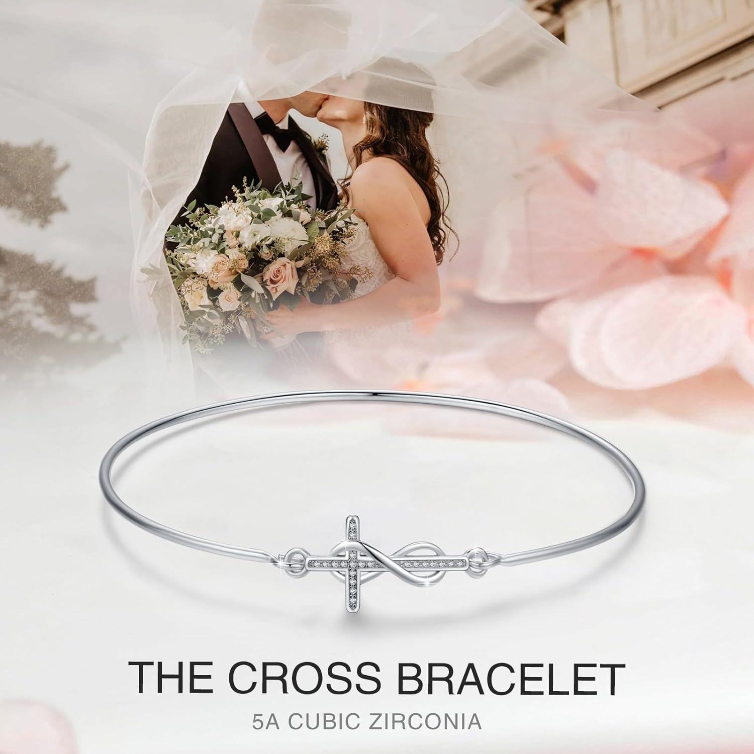  Sterling Silver Infinity Cross Bangle Bracelet Women s Christian Religious Jewelry Gift -0-2