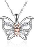 wholesale 925 Sterling Silver Mom Necklace with Butterfly Pendant and Heart Charm Mother's Day Gift from Daughter or Son-0-0