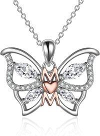 wholesale 925 Sterling Silver Mom Necklace with Butterfly Pendant and Heart Charm Mother's Day Gift from Daughter or Son-4-Butterfly
