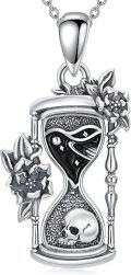 wholesale 925 Sterling Silver Rose Tree Of Life Skull Hourglass Pendant Necklace-0-0