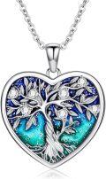 wholesale 925 Sterling Silver Heart-Shaped Tree of Life Pendant Necklace with Blue and Green Enamel & Cubic Zirconia Stones - Mother Daughter Family Tree s for Women-0-0