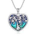 wholesale 925 Sterling Silver Heart-Shaped Tree of Life Pendant Necklace with Blue and Green Enamel & Cubic Zirconia Stones - Mother Daughter Family Tree s for Women-0-0