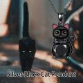 wholesale 925 Sterling Silver Black CZ Cat Pendant Necklace for Women-0-3