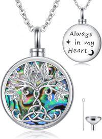 wholesale 925 Sterling Silver Tree of Life Abalone Shell Cremation Keepsake Pendant Necklace with Funnel and Fill Tool - Always in My Heart-19-Tree of Life