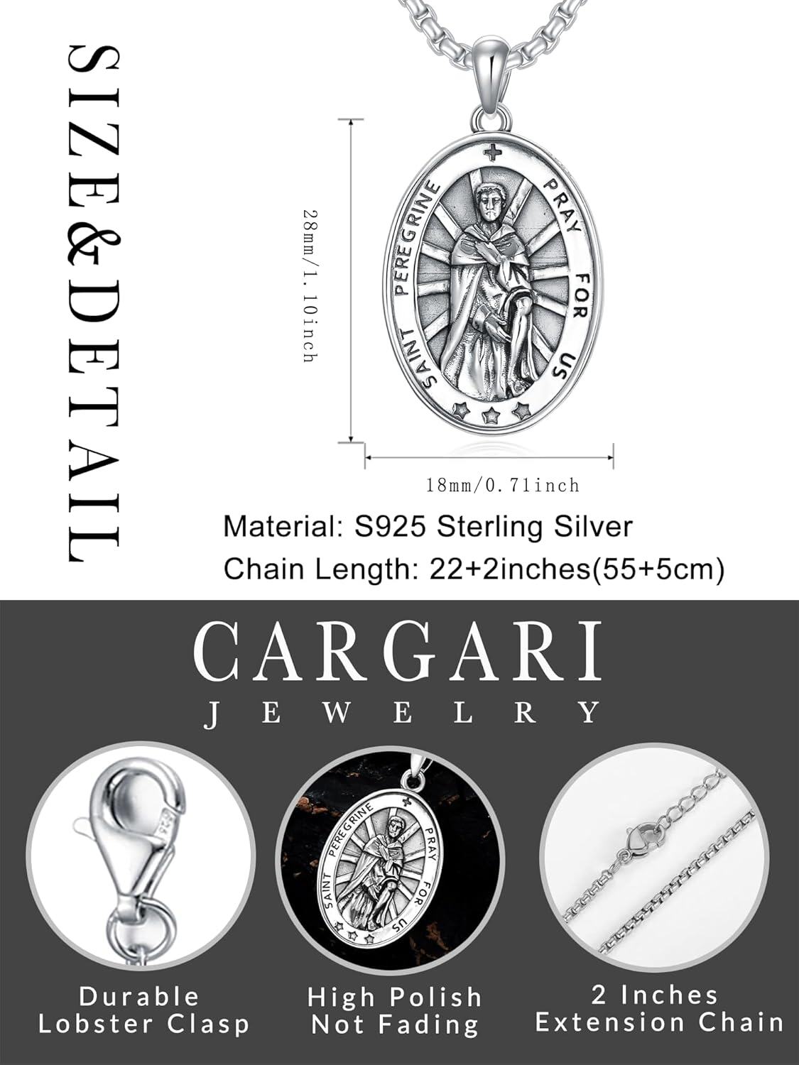 Sterling Silver Stone Patron Saint Necklace Amulet Jewelry Gift for Men Women-0-1