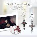 wholesale 925 Sterling Silver Gothic Cross Drop Earrings with Red Stone for Halloween-0-4