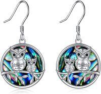 wholesale 925 Sterling Silver Owl Family Drop Earrings with Abalone Shell Gift for Women Girls-Owl 2