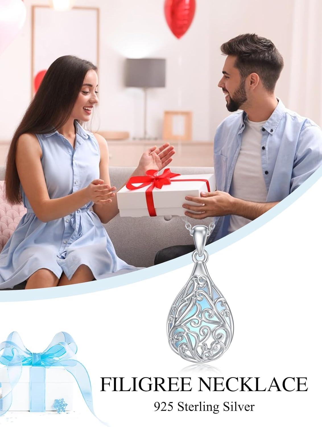 Sterling Silver Moonstone Lotus Filigree Pendant Necklace-0-1
