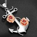 wholesale 925 Sterling Silver Anchor Rose Garnet & Topaz Pendant Necklace for Women Gifts-0-1