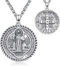 wholesale 925 Sterling Silver Saint Benedict Medal Necklace with Cross and Religious Symbols for Men & Women-0-0