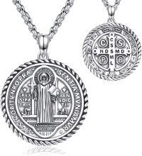 wholesale 925 Sterling Silver Saint Benedict Medal Necklace with Cross and Religious Symbols for Men & Women-St Benedict