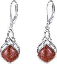 wholesale Sterling Silver Nature Stone Celtic Knot Leverback Dangle Earrings for Women Girls-Golden sandstone irish earrings