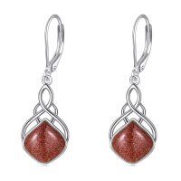 wholesale 925 Sterling Silver Moonstone Dangle Earrings Wholesale Celtic Knot Design-Golden sandstone irish earrings