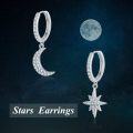 wholesale 925 Sterling Silver AAA CZ Star & Crescent Moon Drop Earrings for Women and Girls-0-5