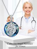 wholesale 925 Sterling Silver Blue Crystal Caduceus Angel RN Necklace for Nurses & Medical Staff-0-5
