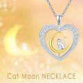 wholesale 925 Sterling Silver Moonstone Cat Pendant Necklace - Cute Kitten Crescent  for Women Girls-0-5