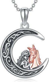 wholesale 925 Sterling Silver Horse and Girl Moon Pendant Necklace for Women-Moon Horse