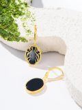 wholesale 925 Sterling Silver Gold Plated Black Onyx Vine Design Leverback Drop Earrings-0-2