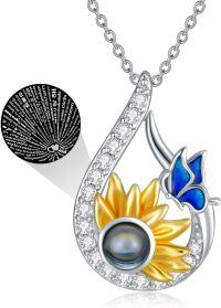 wholesale 925 Sterling Silver Blue Opal Flower & Butterfly Pendant Necklace for Women Gifts-A-Sunflower Butterfly