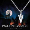 wholesale 925 Sterling Silver Wolf Head Arrowhead Pendant Necklace with Chain-0-3