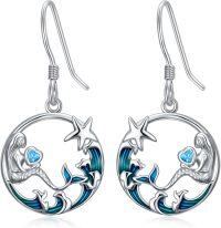 wholesale 925 Sterling Silver Mermaid Starfish Wave Heart Drop Earrings Sea Gift for Women Girls 4cm Long-Mermaid