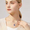 wholesale 925 Sterling Silver Crescent Moon & Heart Cat Pendant Necklace Blue Crystal Stone s for Women-0-2