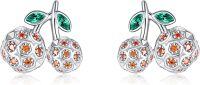 wholesale 925 Sterling Silver Cherry Stud Earrings with Orange and Green Stones - Perfect Gift for Mom-Cherry-Cherry