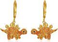 wholesale Gold Plated 925 Sterling Silver Hypoallergenic Orange Crystal Stegosaurus Dangle Earrings for Women-0-0
