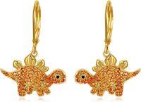 wholesale Gold Plated 925 Sterling Silver Hypoallergenic Orange Crystal Stegosaurus Dangle Earrings for Women-Dinasour-2