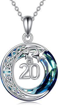 wholesale Sterling Silver Blue Crystal Moon Star Necklace Gift for Women -20