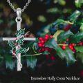 wholesale 925 Sterling Silver Christmas Holly Leaf & Berry Cross Pendant Necklace-0-5