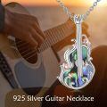 wholesale 925 Sterling Silver Abalone Shell Guitar Shaped Pendant Necklace with Rose Gold Accents and Chain for Women Girls Music Lover Gift Jewelry 48cm Length-0-1