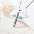 wholesale 925 Sterling Silver with Turquoise Elegant Feathered Cross Pendant Necklace-0-5