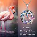 wholesale 925 Sterling Silver Pink Flamingo & Blue Palm Tree Crystal Pendant Necklace-0-11