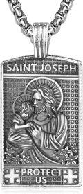 wholesale 925 Sterling Silver Rectangle Shape Saint Joseph Protect Us Charm Mens Necklace -0-0