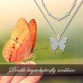wholesale 925 Sterling Silver Butterfly Pendant Double Layered Chain Necklace for Women 18+2 inches-0-4