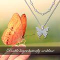 wholesale 925 Sterling Silver Butterfly Pendant Double Layered Chain Necklace for Women 18+2 inches-0-4