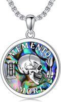 wholesale 925 Sterling Silver Gothic Skull Memento Mori Pendant Necklace with Abalone Shell and Hourglass Design - 24 Chain Stoic  for Him Her-0-0