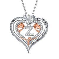 wholesale 925 Sterling Silver Rose Pendant Necklace A Z Initial Letter Heart Jewelry for Women Valentine Mother s Day Birthday Gifts for Her-Letter Z