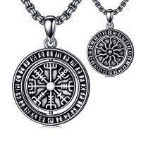 wholesale 925 Sterling Silver Viking Vegvisir Compass Pendant Necklace-C-Viking Vegvísir & Sun Black